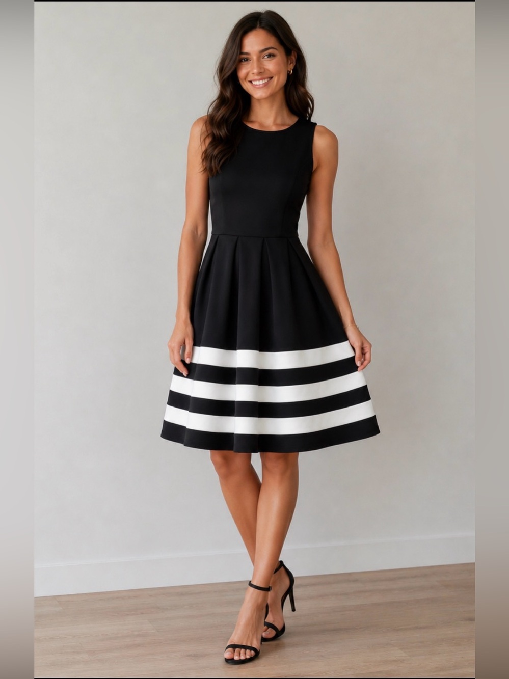 Apt 9 Classic Black & White Stripe Fit-and-Flare Dress Size 2